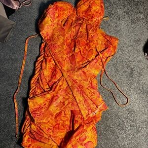 Vibrant Orange and Snake Print Dress